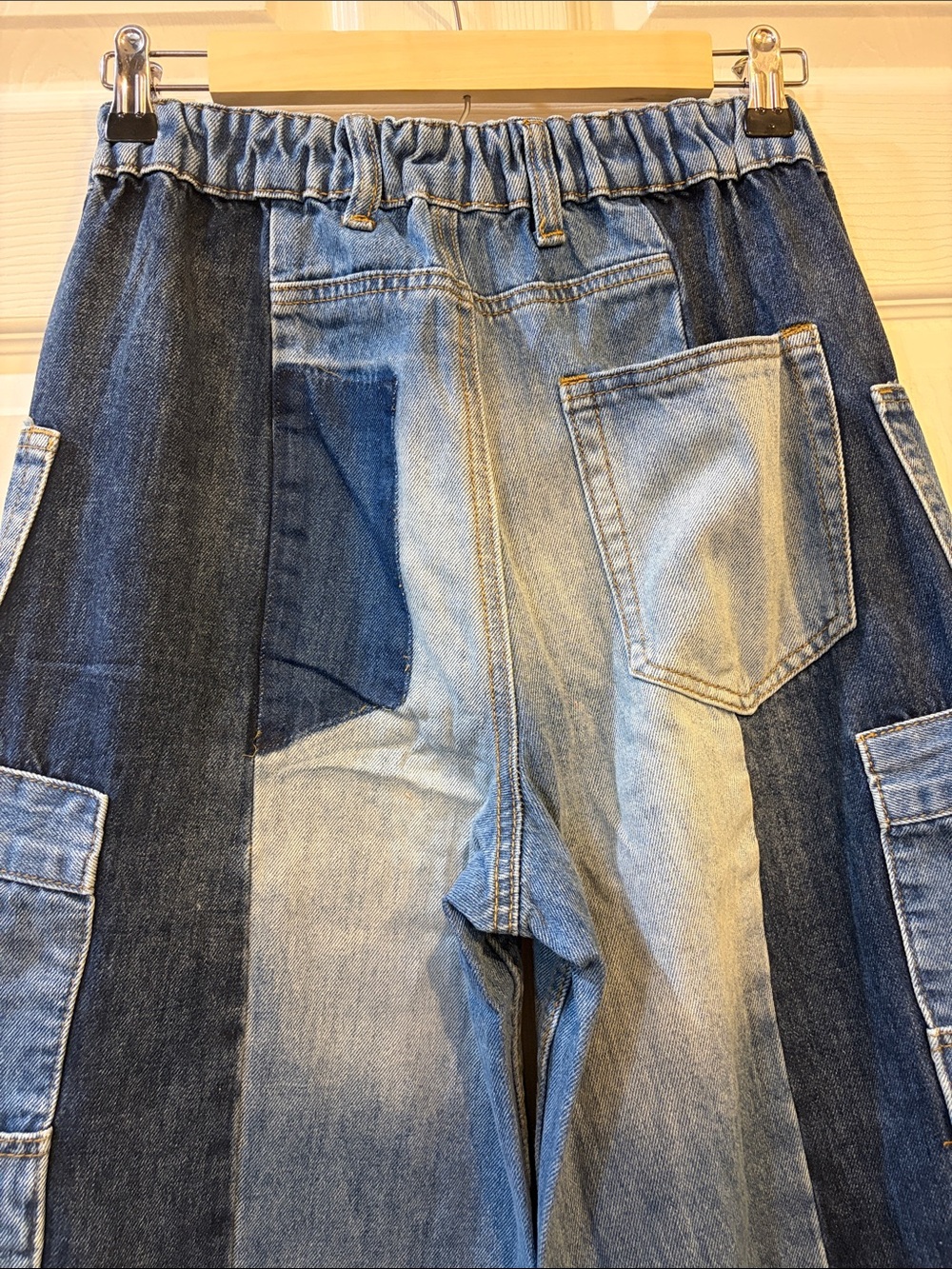 Oli & Hali NWT Blue Faded UPSIDE DOWN POCKETS Patchwork Wide-Leg Jeans - Picture 12 of 13